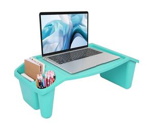 BELLE VOUS Blue Multi-Purpose Lap Desk with 3 Compartments - Lap Stand with Side Storage Pockets - Bed Table for Laptop Stand, Serving Tray, Breakfast, Reading, Notebooks, Gaming & More