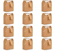 Belle Vous Brown Kraft Party Treat Favour Gift Boxes with Tags (20 Pack) - 16 x 14.7 x 6.5cm/6.29 x 5.78 x 2.55 Inches - Plain Loot Goodie Gable Bags for Kids Birthdays, Food, Baby Shower & Weddings