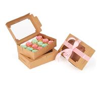 BELLE VOUS Brown Paper Kraft Bakery Pastry Boxes with Windows (20 Pack) -20.3 x 13.5 x 5cm/8 x 5.31 x 1.97 inches- Disposable Packaging Boxes - Cookies, Cupcakes, Desserts & Pies