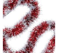 BELLE VOUS Christmas Tinsel Tree Decorations (3 pack) - 2m (193 cm Approx) Thick Red Christmas Tinsel Garland for Christmas, New Years Eve Party, Indoor and Outdoor Decorations - Xmas Decorations