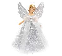 Belle Vous Christmas Tree Toppers - 20.5 x 8.2cm Plastic, Silver Angel Tree Topper - Fairy Treetop Pendant for Christmas Tree Decorations, Christmas Tree Ornaments and Festive Home Decor