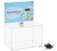 Belle Vous Clear Acrylic Donation Box with Lock, Keys & Sign Holder - 16 x 10 x 21.5cm/6 x 4 x 8.5 Inches - Acrylic Collection, Suggestion or Business Card Box