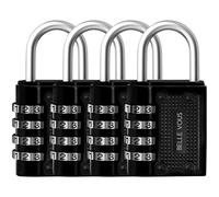 Belle Vous Combination Padlocks with Code (4 Pack) - Heavy-Duty Waterproof Padlocks for Gym Lockers, Suitcases, and Outdoors - Black Coded Locks