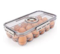 Belle Vous Egg Storage Container with Timer Lid for Refrigerator - BPA-Free Plastic 18 Holder Tray - Portable/Stackable Clear Organiser Box for Fridge with Month/Day Timer - Transparent
