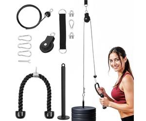 Belle Vous Fitness Cable Pulley System Set - Home Gym Cable Exercise Equipment with LAT Pull-Down Attachment - Weight Lifting Cable Machine with Loading Pin for Triceps, Bicep Curls and Arm Workouts
