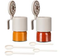 Belle Vous Glass Spice Jars with Flapper Lids & Spoons (2 Pack) - 350ml Seasoning Storage Containers - Kitchen Condiment Jars for Sugar, Salt & Coffee