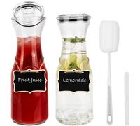 Belle Vous Glass Water Carafe Set with Lids (2 Pack) - 1.1L Pitcher Jugs for Juice, Iced Tea, Milk & Hot/Cold Beverages - Jug for Mimosa Bar/Brunch