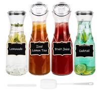 Belle Vous Glass Water Carafe Set with Lids (4 Pack) - 1.1L Pitcher Jugs for Juice, Iced Tea, Milk & Hot/Cold Beverages - Jug for Mimosa Bar/Brunch
