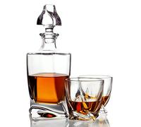 Belle Vous Glass Whisky Decanter Bottle & Glasses (3 Pieces) - 800ml/28oz Liquor/Alcohol Carafe with Glass Stopper Lid - Decanter Bottle Ideal for Whisky, Wine, Brandy, Bourbon, and Other Liquor