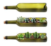 BELLE VOUS Glass Wine Bottle Succulent Planter Pots (3 Pack) - L32 x W7.1cm / 12.6 x 2.8 Inches - Oval Cut Out Section - For Plants, Flower, Cactus, Bamboo, Garden, Terrarium & DIY Decor