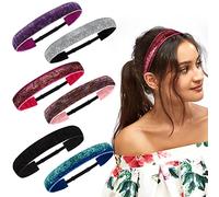 Belle Vous Glitter Elastic Headbands for Girls (6 pack) - Sparkly Stretch Adjustable Non Slip Velvet Head Bands - Fashion Hair Accessories for Gymnastics & Sport - Women Pink, Purple, black Hairband