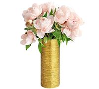 Belle Vous Gold Etched Ceramic Flower and Plant Vase - 9.4 x 29.5cm/3.7 x 11.61 inches - Decorative Centrepiece for Home, Table, Wedding, Christmas and Office Decor - For Friends and Family