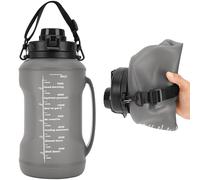 BELLE VOUS Grey Collapsible Silicone Water Bottle with Handle - 2L/68oz Foldable Leakproof Bottle - Portable Cup for Camping, Hiking & Sports
