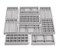 Belle Vous Grey Velvet Leather Stackable Jewellery Organiser Storage Trays (9 Pack) - 12.3 x 21cm/4.84 x 8.27 Inches - Dresser Drawer Display Boxes for Necklaces, Rings, Bracelets & Earrings