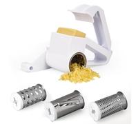 Belle Vous Handheld Rotary Cheese Grater - Rotary Food Grater and 3 Stainless Steel Drums - Multipurpose Hand Grater with Handle for Cheese/Vegetables