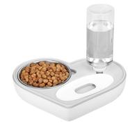 Belle Vous Heart-Shaped 2-in-1 Automatic Water Dispenser & Pet Food Bowl - 500ml/17oz Water Bottle Capacity - 350ml/22oz Stainless Steel Bowl Capacity Water/Food Bowl for Puppies, Kitten, Rabbits