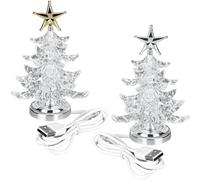 BELLE VOUS LED Plastic Christmas Tree Night Lights (2 Pack) - Xmas Holiday Tabletop Lamp Decorations for Home Bedroom - Colourful Cable-Powered LED