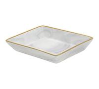 BELLE VOUS Marble Jewellery Organiser Vanity Tray - 10.8 x 14 x 2.5cm/4.3 x 5.5 x 1 inches - Golden Edged Ceramic Grey Dish for Bathroom, Kitchen & Dresser - Decorative Perfume, Ring & Candle Holder