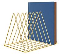 BELLE VOUS Metal Gold Magazine Holder Rack - 9 Slot Triangle Desktop Organiser for Home, Bookshelf, Bathroom and Office Storage - For Books, Newspapers, Tablets and Folders