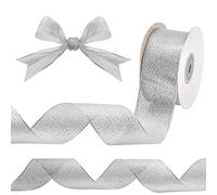 BELLE VOUS Metallic Silver Organza Christmas Ribbon Spool - 23m/25 Yards Long Ribbon Roll, 40mm Wide - Wired Christmas Tree Ribbon for Gift Wrapping, Xmas Crafts & Party Decorations