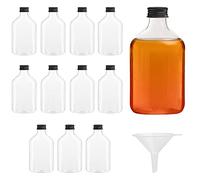BELLE VOUS Mini Bottle (Pack of 12) - 250ml Reusable Empty Plastic Bottles with Black Screw Caps and Funnel for Liquids - Mignonettes for Weddings and Parties