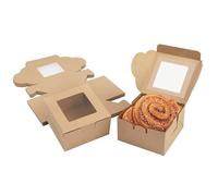 BELLE VOUS Mini Cake Gift Boxes (50 Pack) - Brown Kraft Small Packaging for Portions - Cookie/Brownie Bakery Cardboard Boxes for Treats/Gifts
