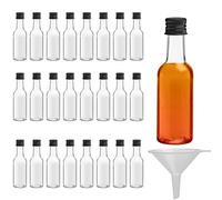 Belle Vous Mini Liquor Bottles (24 Pack) - Reusable Plastic 50ml Empty Spirit Bottles with Black Screw Caps and Liquid Funnel for Easy Pouring, Bottle Filling - Miniature Bottles for Weddings, Parties