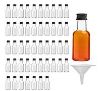 Belle Vous Mini Liquor Bottles (48 Pack) - Reusable Plastic 25ml (0.85 fl oz) Empty Spirit Bottle with Black Screw Cap, Liquid Funnel for Easy Pouring, Filling - Miniature Bottles - Weddings & Parties