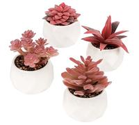 BELLE VOUS Pack of 4 Pink Artificial Succulent Plants in Pots - Decorative Faux Potted Flowers - Realistic Mini Fake Plants in Ceramic Pots for Home, Office, Table/Desk, Bedroom, or Bathroom Decor