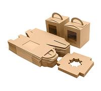 Belle Vous Pack of 50 Brown Kraft Paper Pastry Box with Window and Handle - 9.5 x 9.5 x 10.7 cm - Transparent and Disposable Cake Boxes - Cookies, Cupcakes, Desserts and Tarts