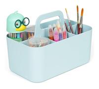 BELLE VOUS Plastic Desk Organiser Caddy with Handle - Stackable Storage Caddy with Adjustable Divider for Makeup, Cleaning Supplies, Art and Crafts