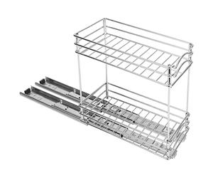 BELLE VOUS Pull Out 2-Tier Spice Rack Organiser - W12 x D26 x H23.8cm / 4.72 x 10.24 x 9.37 Inches Sliding Storage Unit - Heavy-Duty Slide Out Seasoning Rack for Kitchen Cabinet