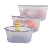 BELLE VOUS Reusable Freezer Bags - Silicone Food Storage Bags (3 Pack) - 750ml/25oz Leakproof Stand-Up Zip Containers - Freezer, Dishwasher & Microwave Safe