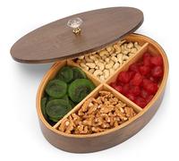Belle Vous Round Serving Tray with Lid & 4 Compartments - 29cm/11.4 Inches - Bamboo Nuts Platter Tray - Multipurpose Storage Container for Nuts, Dry Fruits, Candy, Tea Bags, Keepsake Items & Jewellery