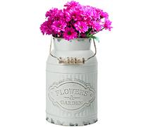 Belle Vous Rustic White Metal Flower Pitcher Vase - D12.8 x H20.5cm / 5.04 x 8.07 Inches - Galvanized Vintage Shabby Chic Farmhouse Milk Jugs - Decorative Jug for Home/Wedding Decor & Garden Flowers
