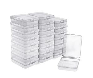 BELLE VOUS Small Clear Plastic Storage Box Containers with Hinged Lid (24 Pack) - L11.5 x W9.2 x H2.8cm / 4.53 x 3.62 x 1.1 Inches - Mini boxes for Pills, Beads, Jewellery & Craft Items