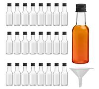 BELLE VOUS Small Liquor Bottles (24 Pack) - Reusable Plastic 150ml (5 fl oz) Empty Spirit Bottle with Black Screw Cap, Liquid Funnel for Easy Pouring, Filling - Bottles for Weddings & Parties