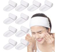 Belle Vous Spa Headbands (10 Pack) - White Adjustable Terry Cloth Hair Wrap - Non-Slip Washable Makeup Headband for Spa Uses and Beauty Salon