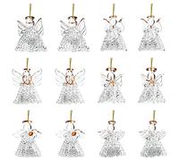 Belle Vous Spun Glass LED Angel Ornaments (12 Pack) - Assorted Sizes Clear Glass Hanging Angels with Lights - Xmas Hanging Ornaments for Christmas Tree Decoration & Holiday Party Decor