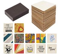Belle Vous Square Blank Plywood Sheets (50 Pack) - 10cm/4 Inches DIY Pyrography Wood for Wooden Coasters & Crafts - Plywood Board/Plank Set with Sanding Sponge