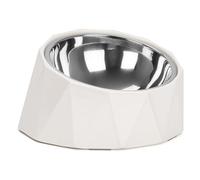 Belle Vous Stainless Steel Dog Food Bowl with Detachable Slanted Stand - 470ml/16oz Tilted Angle Raised Feeding Bowl - Non-Slip & Non-Spill Pet Feeder/Water Bowl for Small/Medium Dogs & Cats - White