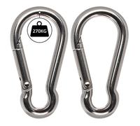 Belle Vous Stainless Steel Snap Spring M12 Hook Carabiner Clips (2 Pack) - 13.8cm/5.43 inches - Multipurpose Durable Outdoor/Indoor Carabiners for Keychains, Camping, Fishing & Hiking Accessories