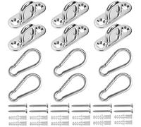 BELLE VOUS Stainless Steel U-Shaped Hooks (6 Pack) - Heavy Duty Pad Eye Plate Hooks with Screws - Wall/Ceiling Mount Ring Hook Loop Hardware for Hanging Planters, Lanterns and Outdoor Decorations