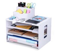 Belle Vous White 4-Tier Letter Tray Organiser - Office Desk Tidy File/Stationery Holder Rack - Document/Paper Filing Storage Shelves for Office, Desktop/Table, Home, Study or School