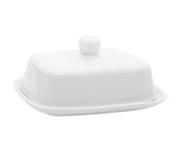 Belle Vous White Ceramic Butter Dish with Lid - Porcelain Countertop Container with Handle - Cover Fits Small and Large Butter Sticks