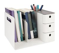 BELLE VOUS White Desktop Storage Organiser with 3 Drawers - PP Plastic Multipurpose Storage Box - Desk Top Shelf Rack for Office Supplies, Files, Books, Pens/Pencils, Stationery & Home Essentials