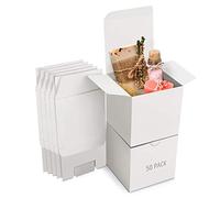 Belle Vous White Kraft Gift Boxes (50 Pack) - Box Measures 7.5 x 7.5 x 7.5cm (3 x 3 x 3 inches) - Easy Assemble Square Presentation Favour Present Box - Parties, Birthdays, Weddings, Holidays