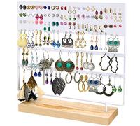 BELLE VOUS White Metal Earring Organiser Jewellery Display Stand with Wood Base - 144 Holes, 3 Layers - Storage For Hanging Earrings, Necklaces & Stud Holder Rack for Women & Girls