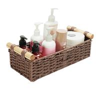 BELLE VOUS Wicker Storage Basket with Handles - 39 x 16.5 x 12.5cm/15.35 x 6.5 x 4.92 Inches - Decorative Woven Hamper Organiser Basket for Home Living Room, Bathroom, or Kitchen