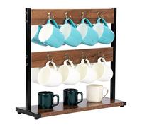 BELLE VOUS Wooden Mug Tree Cup Holder - Vintage Coffee Station/Coffee Bar Mug Storage Stand - Kitchen Cup Organiser Coffee Stand with 16 Cup Hooks